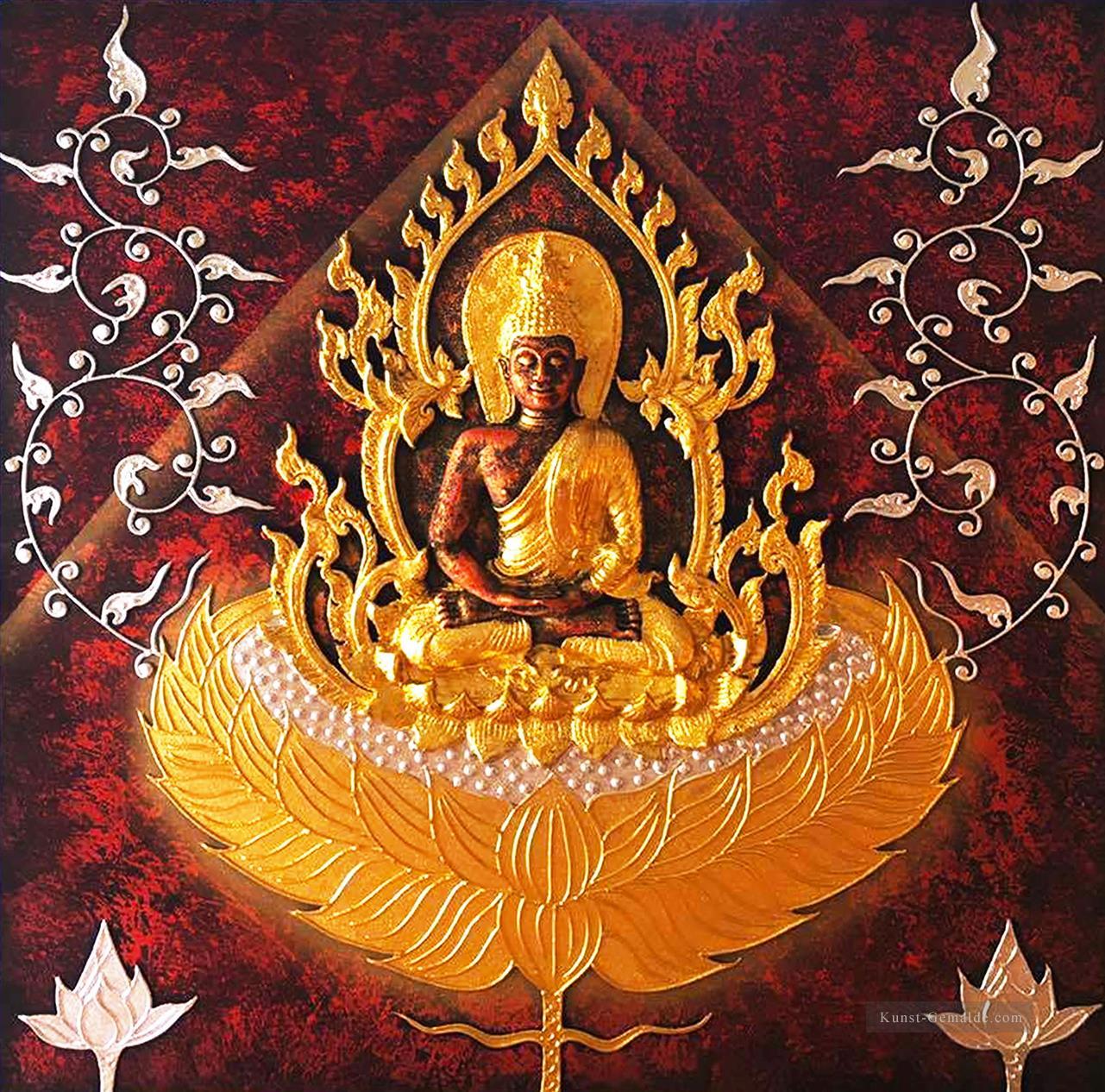 Thailand Buddha in Gold und Silberpulver Buddhismus Ölgemälde
